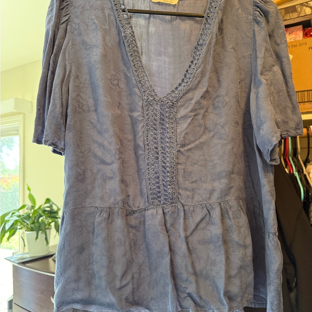 Lovestitch Blue Lace V-Neck Blouse